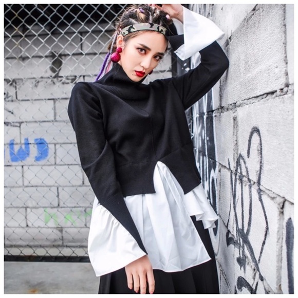 🎁 Black & White Asymmetrical Tail Sweater Top - Picture 6 of 6